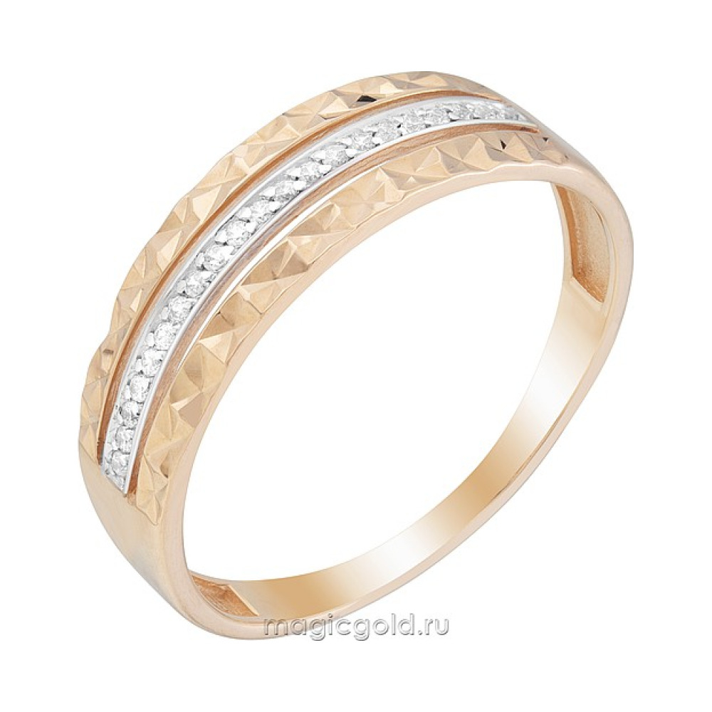 Золотое кольцо с алмазкой и фианитом № 171871