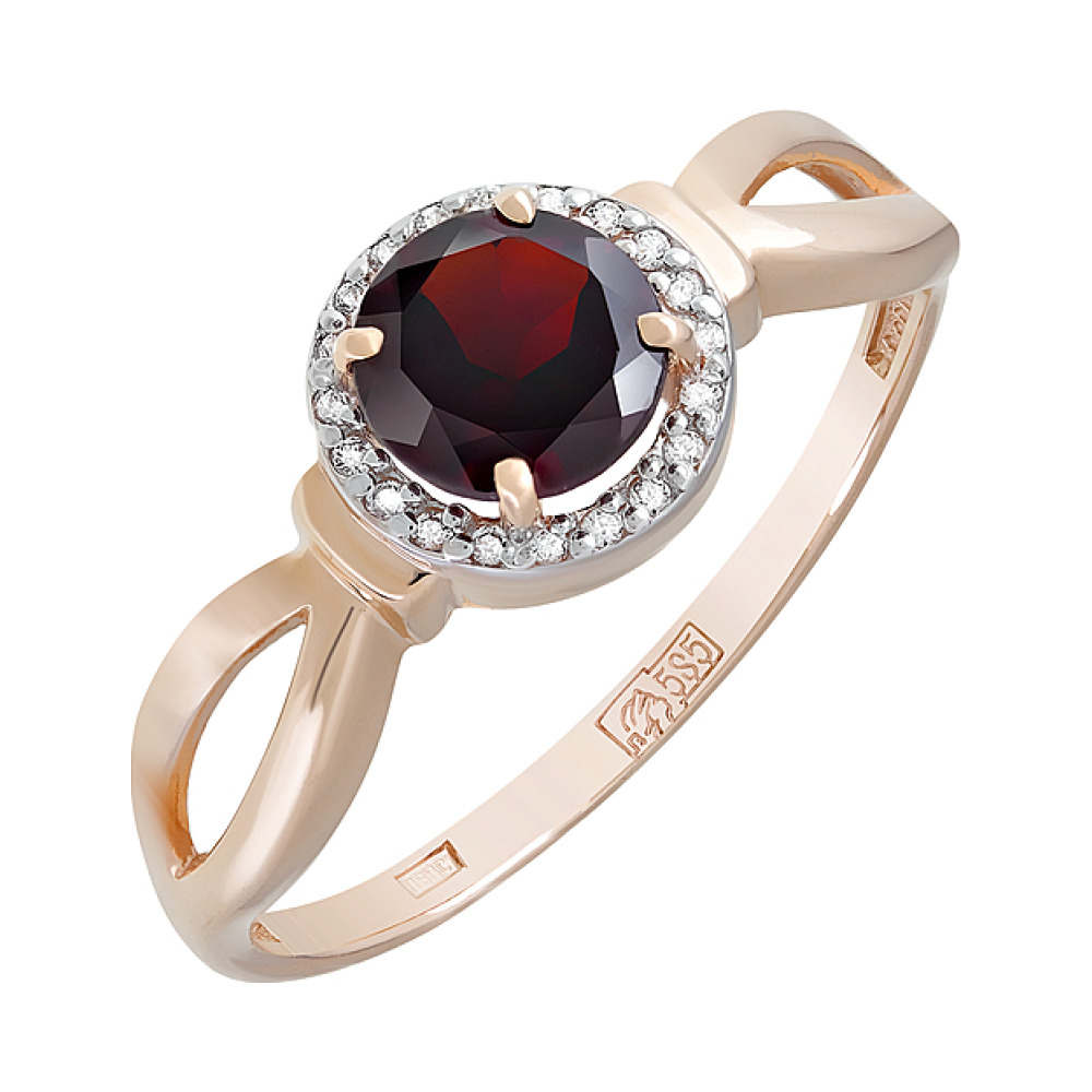 Золотое кольцо с гранатом и фианитом № 121015