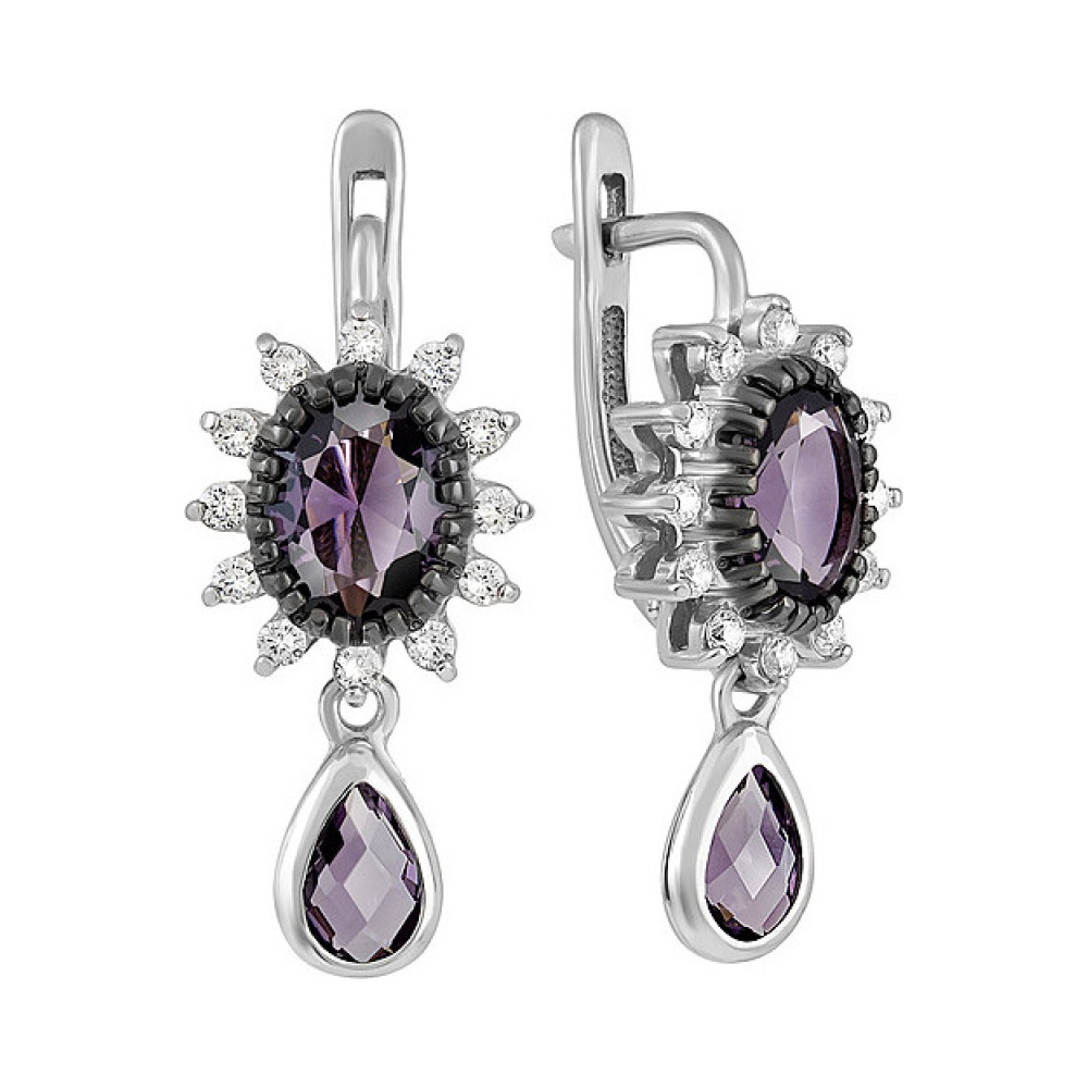 Серебряные серьги с алпанитом и фианитом черн.покр № 135342