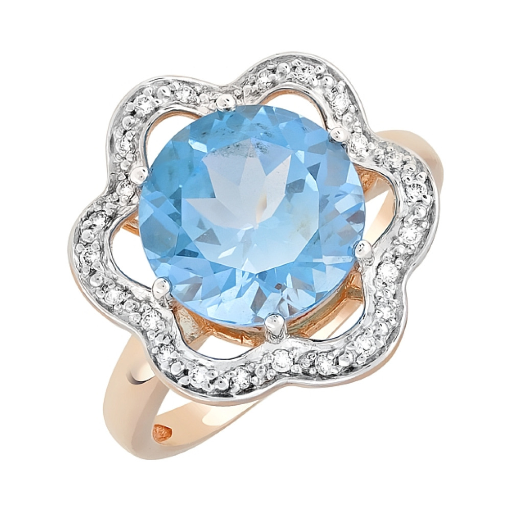 Золотое кольцо с топазом и фианитом № 104675