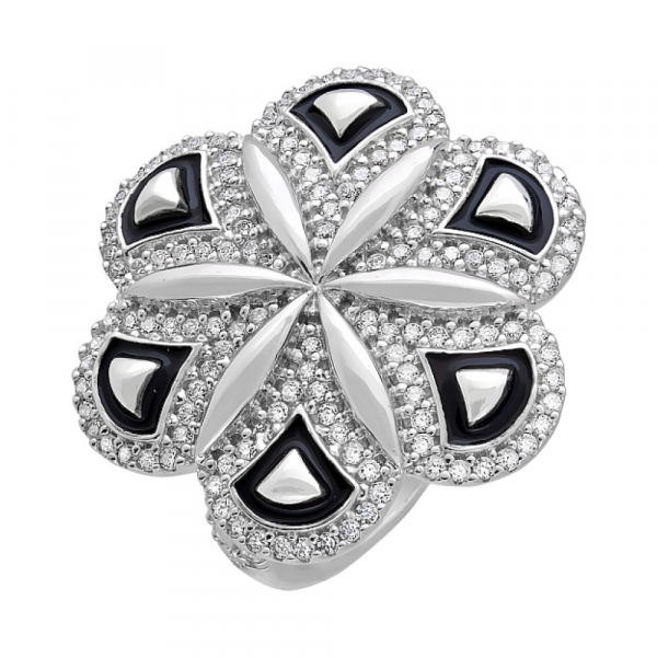 Серебряное кольцо с фианитом и эмалью № 115282