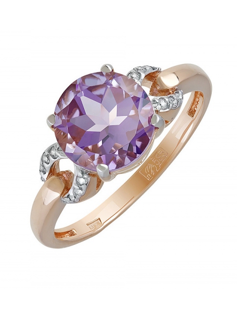 Золотое кольцо с аметистом и фианитом № 131591