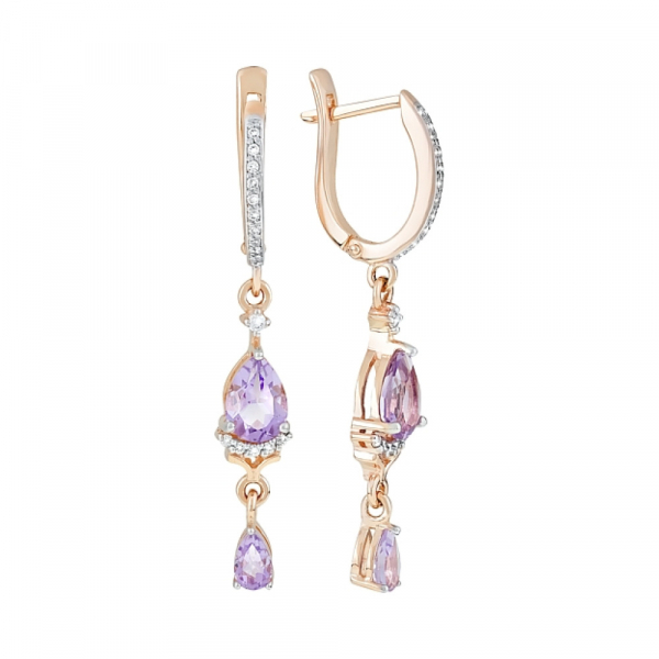 Золотые серьги с аметистом и фианитом № 121900