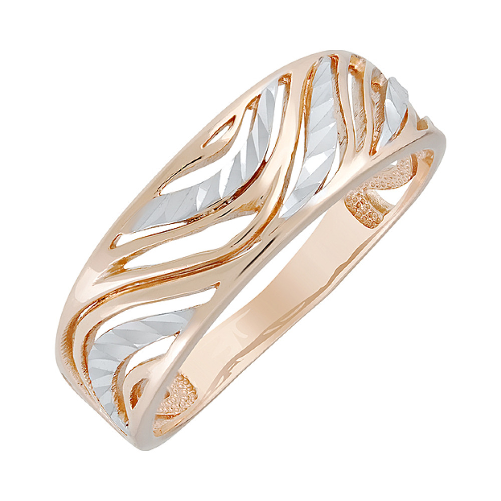 Золотое кольцо без камня с алмазкой № 129826