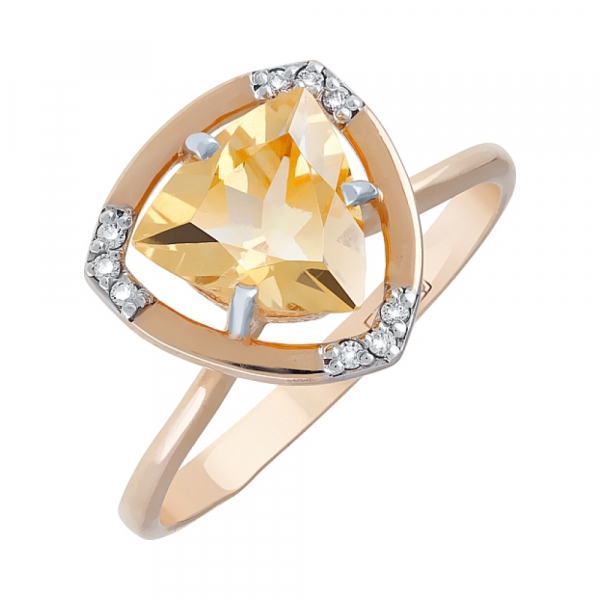 Золотое кольцо с цитрином и фианитом № 105985