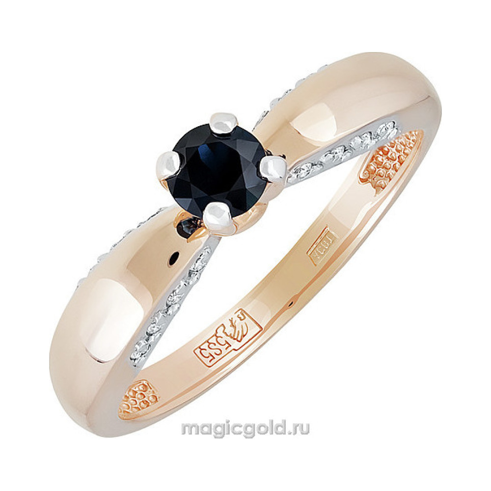 Золотое кольцо с бриллиантом и сапфиром № 151374