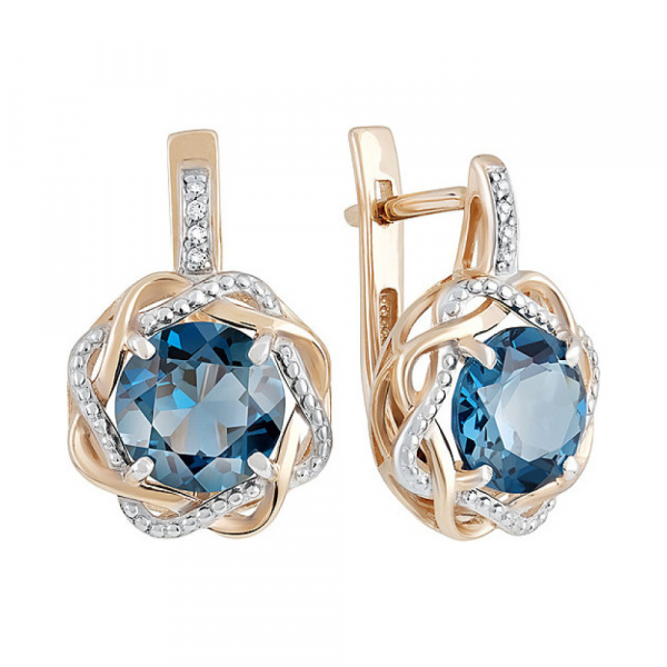 Золотые серьги с топазом и фианитом № 132002