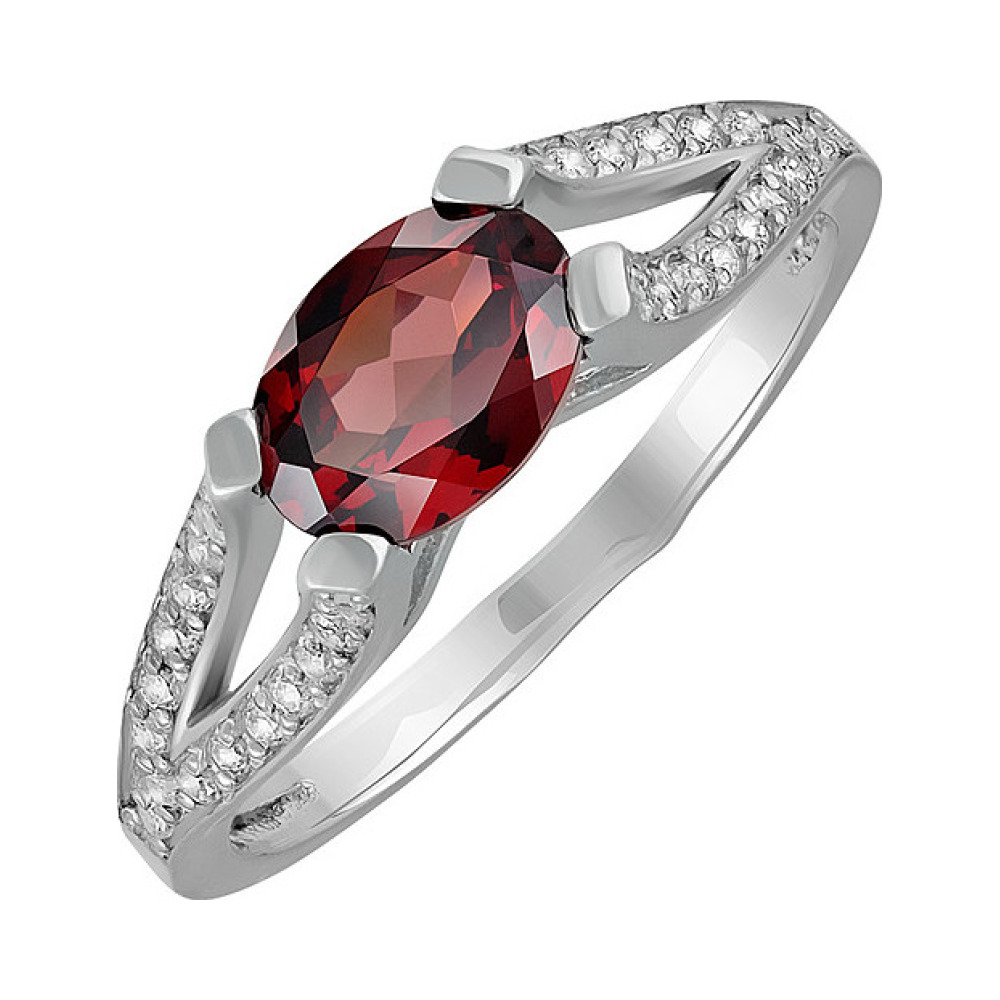 Серебряное кольцо с гранатом и фианитом № 132752