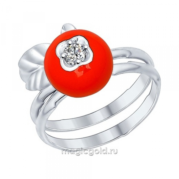 Серебряное кольцо с фианитом и эмалью № 138568