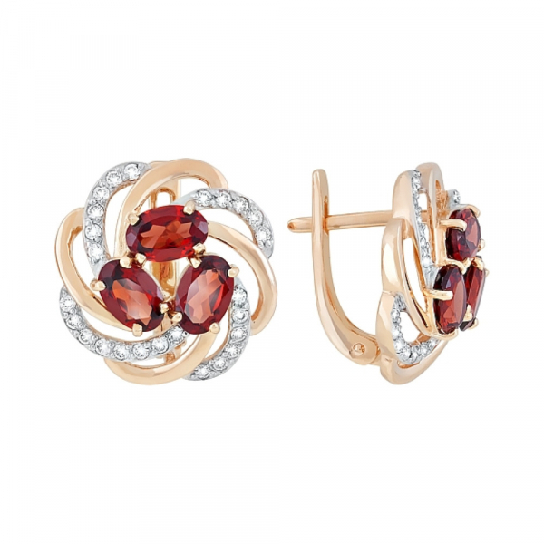 Золотые серьги с гранатом и фианитом № 118031