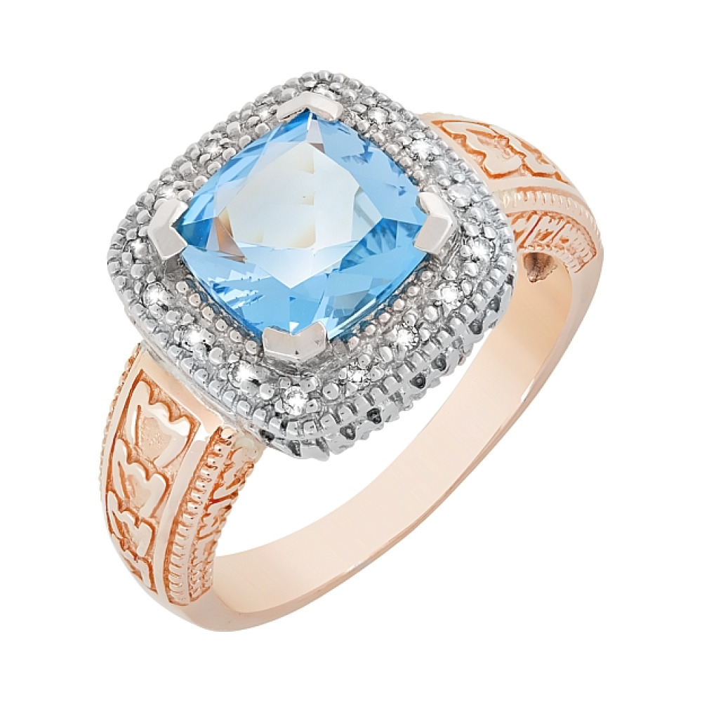 Золотое кольцо с бриллиантом и топазом № 34455