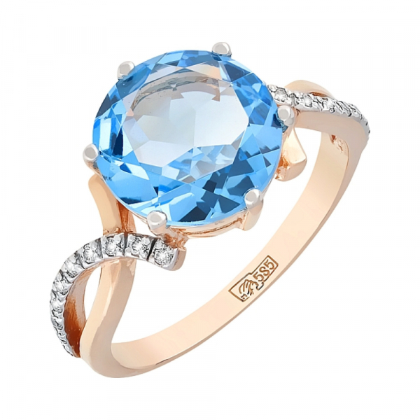 Золотое кольцо с топазом и фианитами № 85722