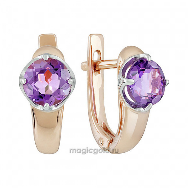 Золотые серьги с аметистом и фианитом № 139225