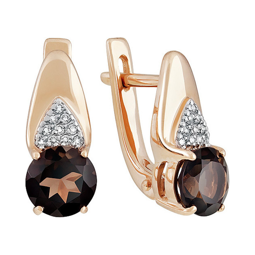 Золотые серьги с раухтопазом и фианитом № 138114