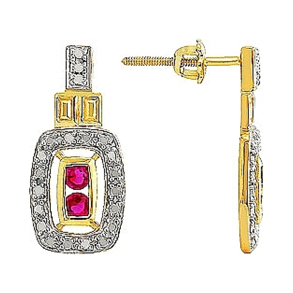 Серебряные серьги с фианитом, им.корунда.зол.покрыт № 80393