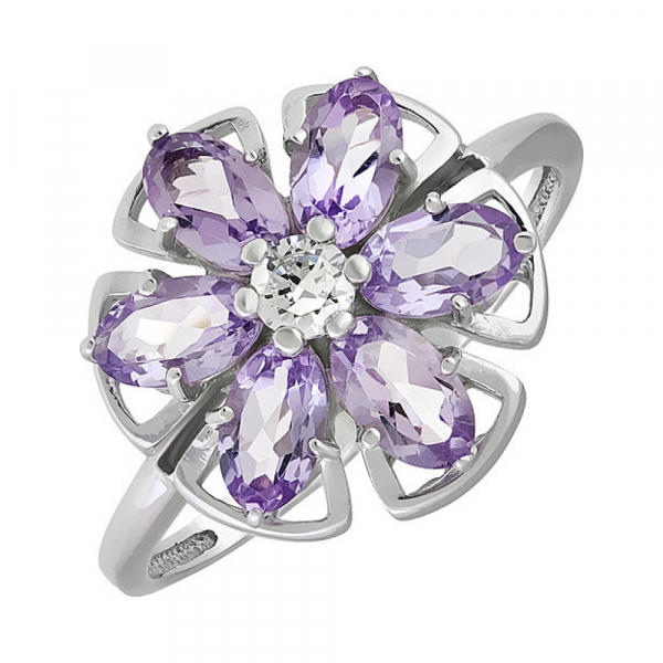 Серебряное кольцо с аметистом и фианитом № 133101