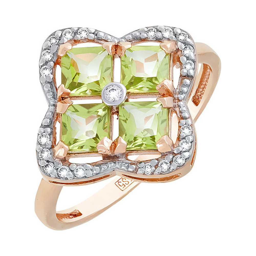 Золотое кольцо с хризолитом и фианитом № 118943