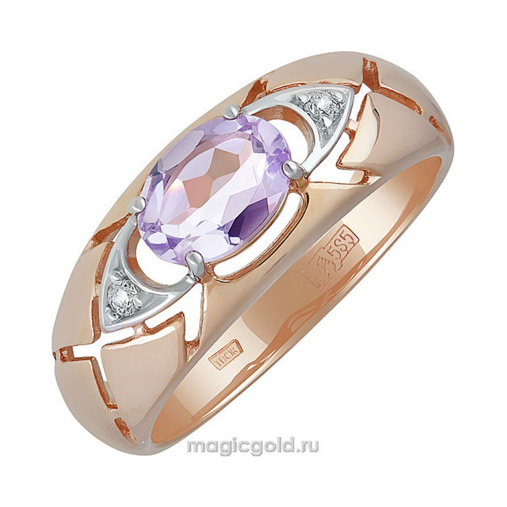Золотое кольцо с аметистом и фианитом № 139059