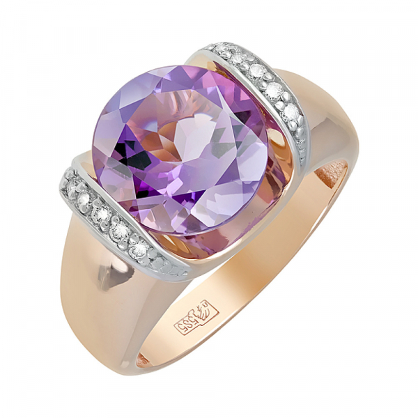 Золотое кольцо с аметистом и фианитом № 122864