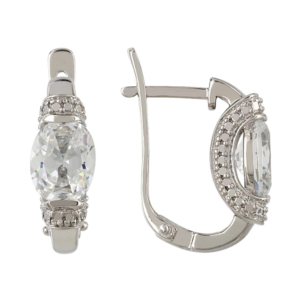 Серебряные серьги с фианитом № 107217