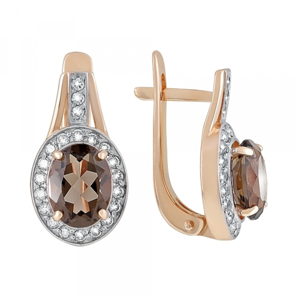 Золотые серьги с раухтопазом и фианитом № 120203