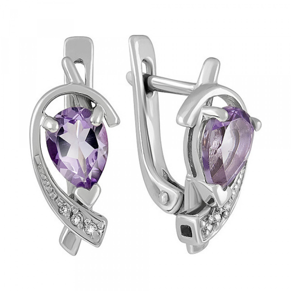 Серебряные серьги с аметистом и фианитом № 133127