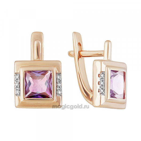 Золотые серьги с аметистом и фианитом № 160604