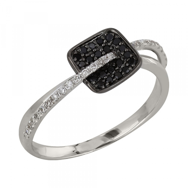 Золотое кольцо с чёрным и белым бриллиантами № 99170