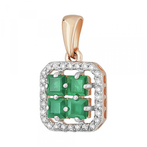 Золотая подвеска с бриллиантом и изумрудом № 159085