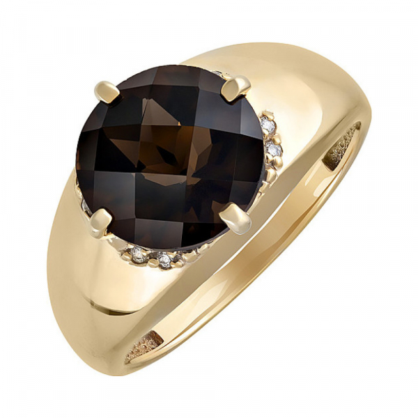 Серебряное кольцо с раухтопазом , фианитом и золот.покрытием № 132715