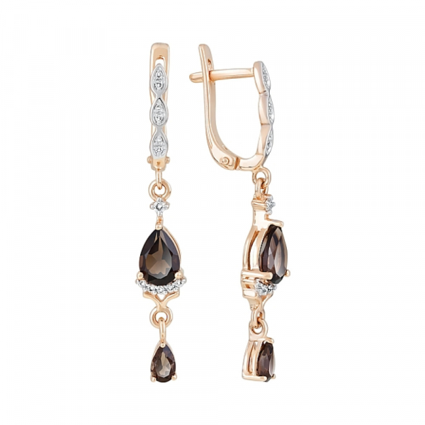 Золотые серьги с раухтопазом и фианитом № 119453