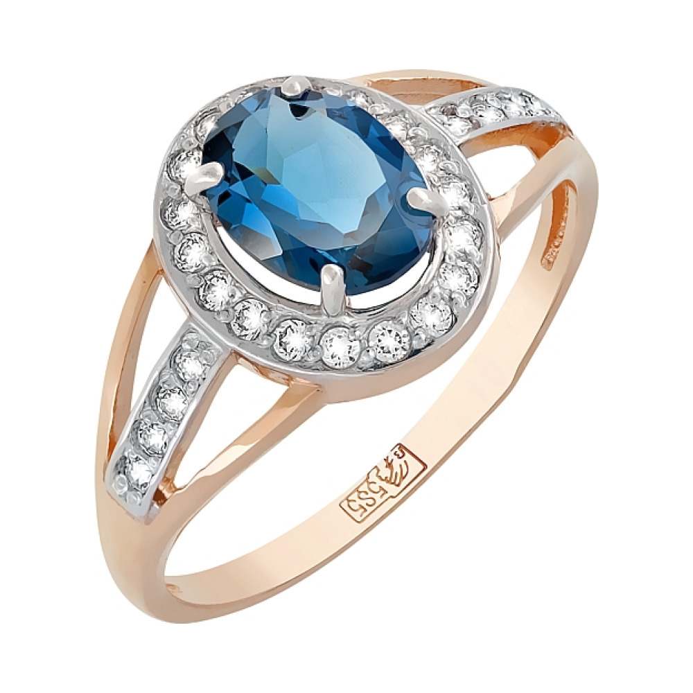 Золотое кольцо с топазом и фианитом № 117738