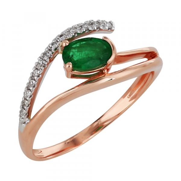 Золотое кольцо с бриллиантом и изумрудом № 99160