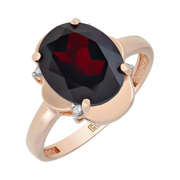 Золотое кольцо с гранатом и фианитом № 114376
