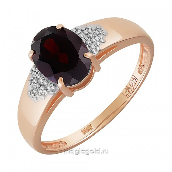 Золотое кольцо с гранатом и фианитом № 164461