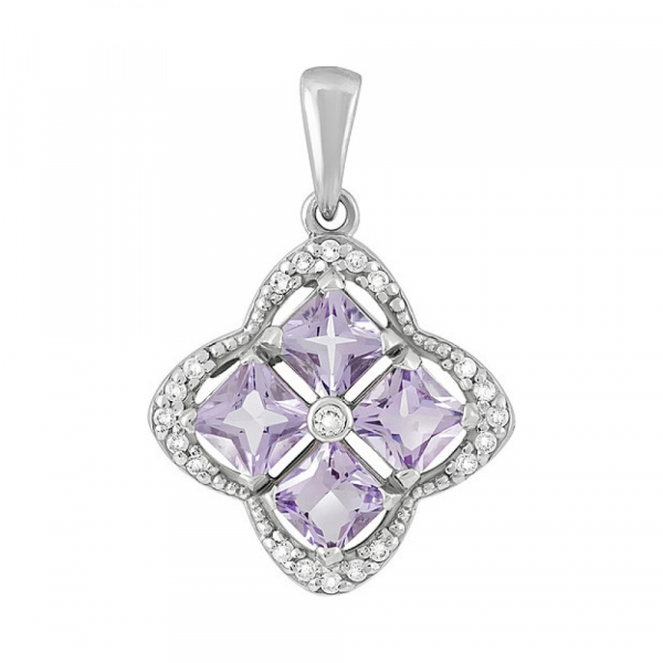 Серебряная подвеска с аметистом и фианитом № 132078