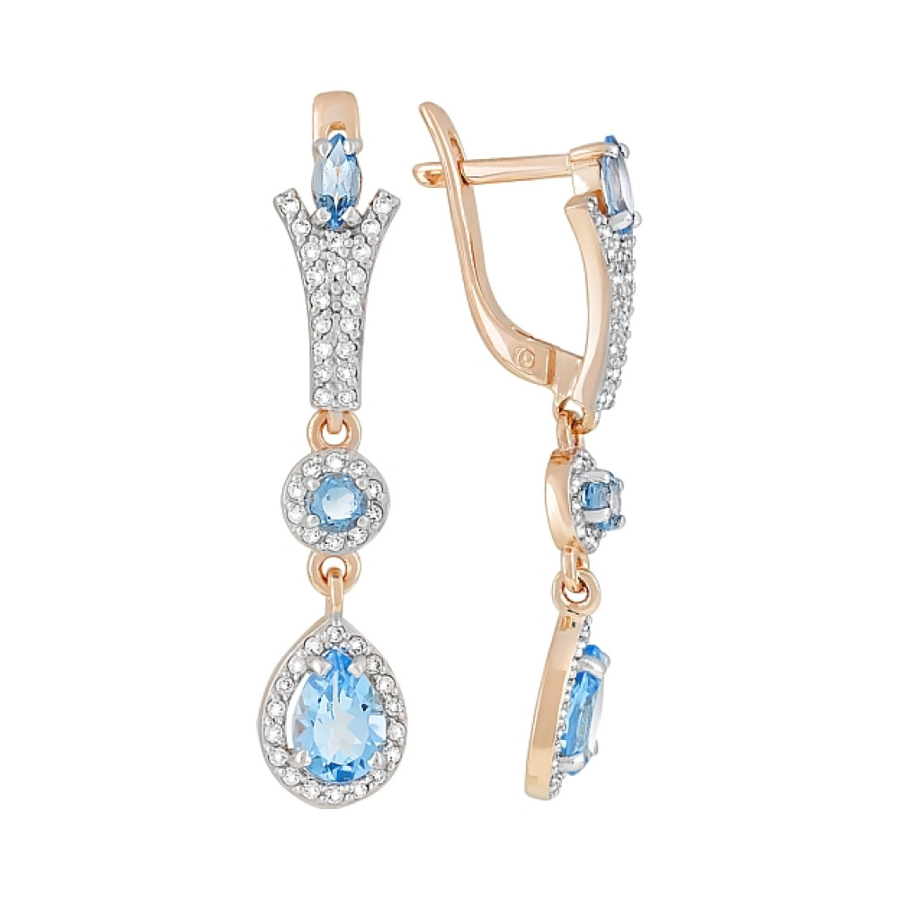 Золотые серьги с топазом и фианитом № 119271