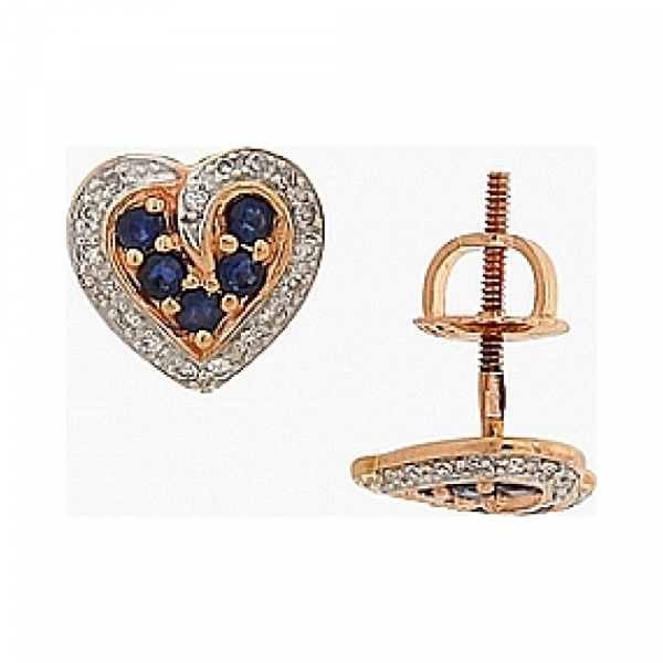 Золотые серьги с бриллиантом и сапфиром (пусеты) № 68854