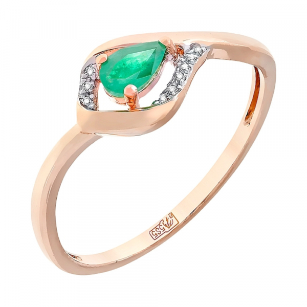 Золотое кольцо с бриллиантом и изумрудом № 112969