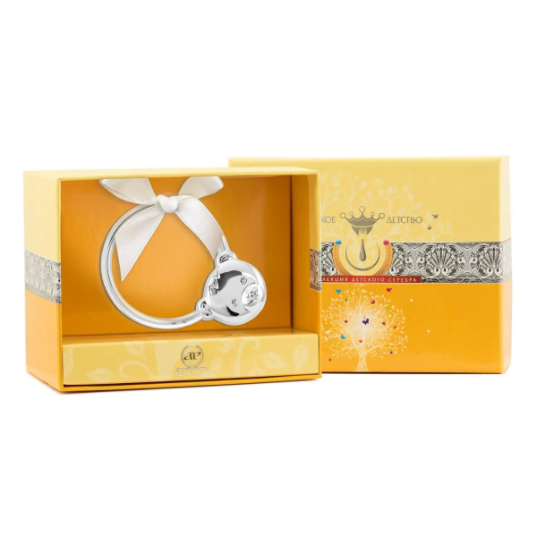 Погремушка Мишка на кольце из серебра 925 пробы