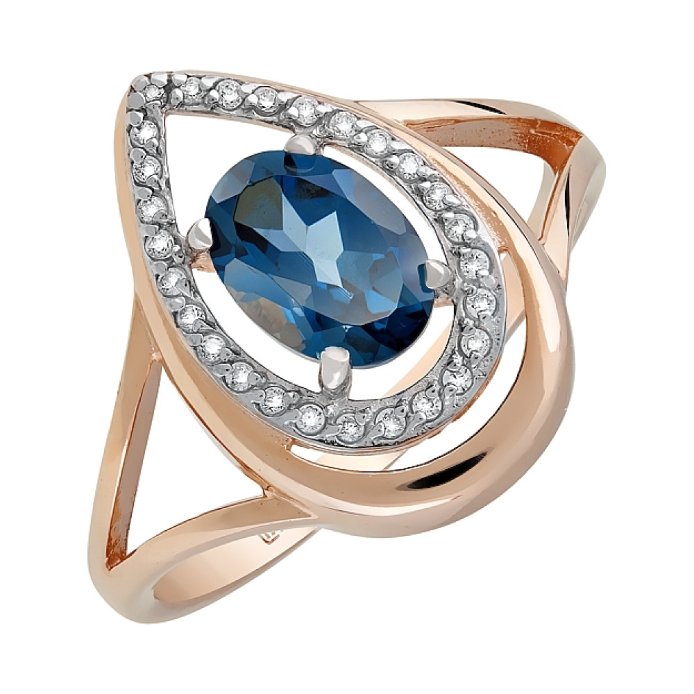 Золотое кольцо с топазом и фианитом № 119309