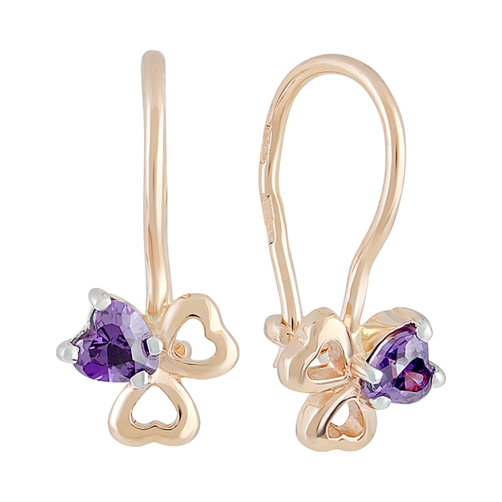 Золотые серьги с фианитом № 127733