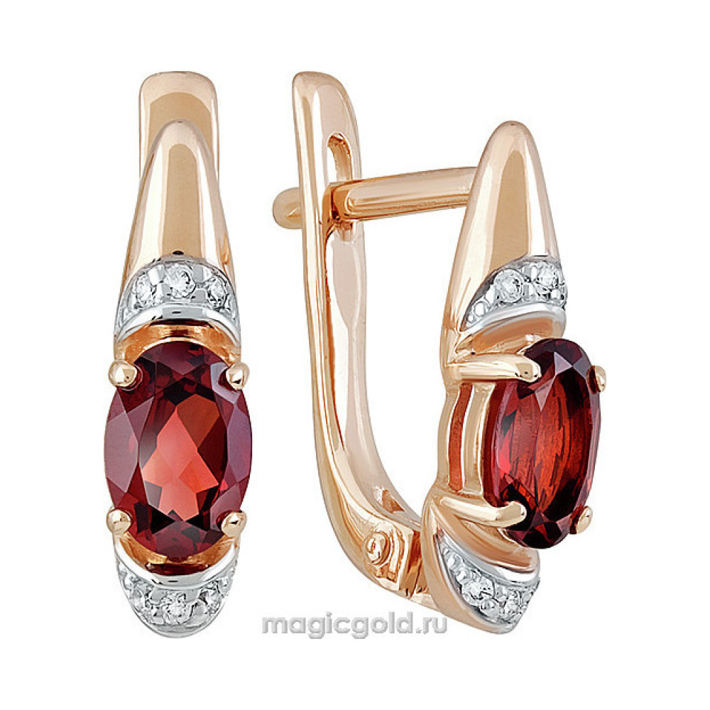 Золотые серьги с гранатом и фианитом № 142176