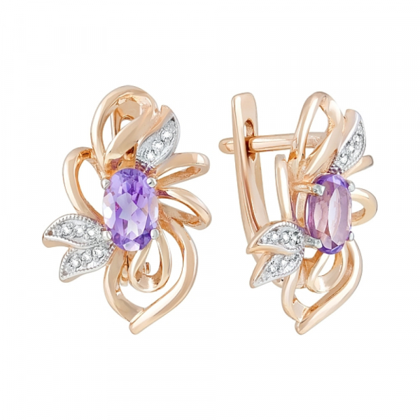 Золотые серьги с аметистом и фианитом № 120506