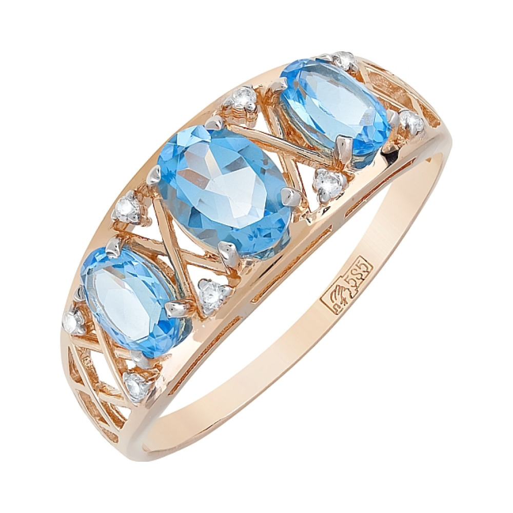 Золотое кольцо с топазом и фианитом № 119672