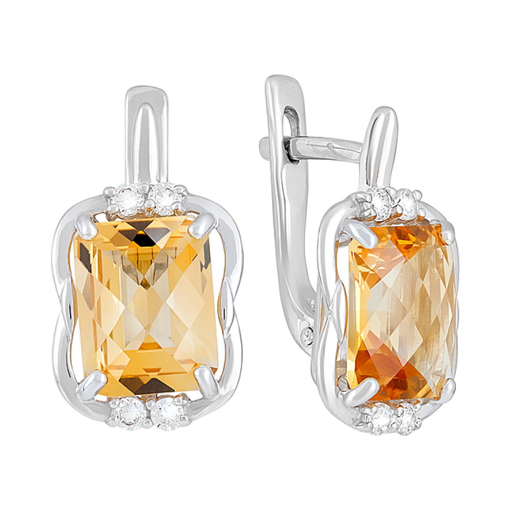Серебряные серьги с цитрином и фианитом № 128127