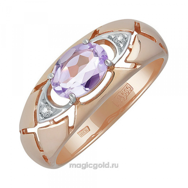 Золотое кольцо с аметистом и фианитом № 139059
