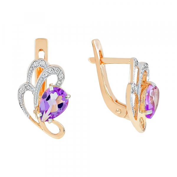 Золотые серьги с аметистом и фианитом № 83961