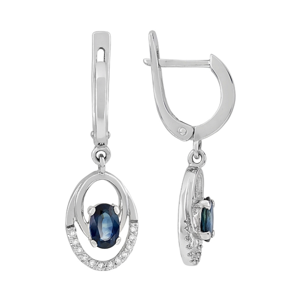 Золотые серьги с бриллиантом и сапфиром № 99645