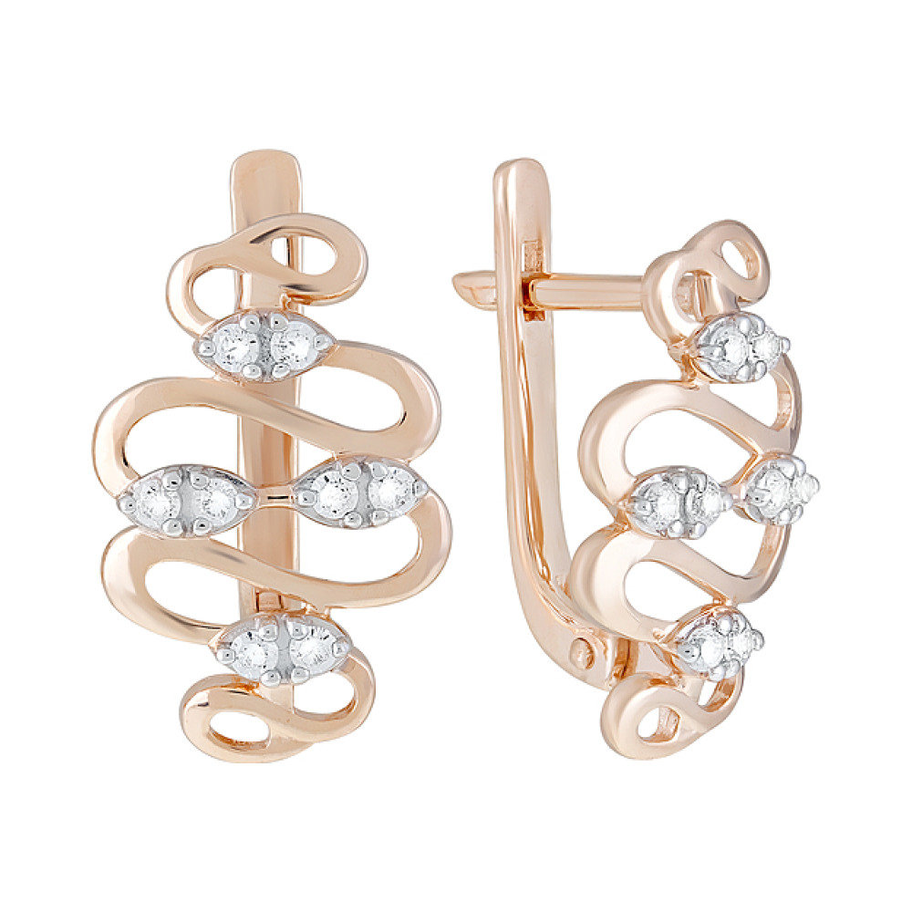 Золотые серьги с фианитами № 126413